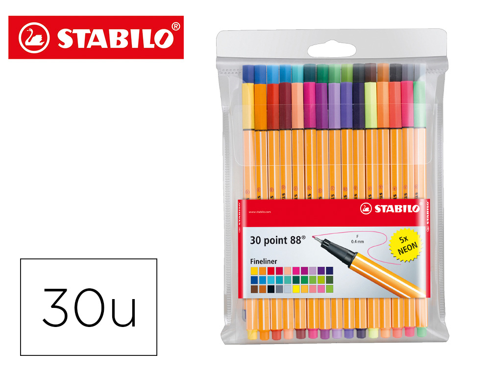 MARCADOR STABILO PONTA DE FIBRA POINT 88 CORES NEON ESTOJO 25+5 UNIDADES