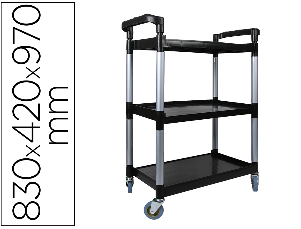 CARRO DE SERVICO MULTIFUNCIONAL Q-CONNECT 3 PRATELEIRAS EM PLASTICO 830X420X970 MM