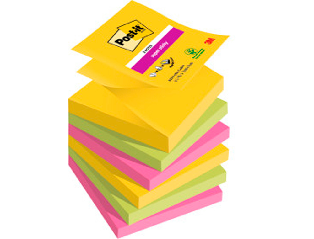 BLOCO DE NOTAS ADESIVAS POST-IT SUPER STICKY 76X76 MM COM 90 FOLHAS PACK DE 6 BLOCO CORES SORTIDAS COLECAO RIO DE JANEIR