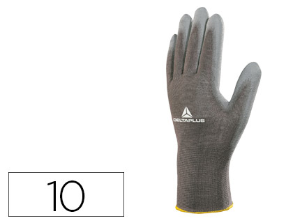 LUVAS DELTAPLUS POLIESTER COM IMPREGNACAO POLIURETANO NA PALMA E DEDOS PUNHO ELASTICO COR CINZA TAMANHO 10