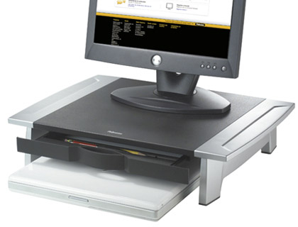SUPORTE FELLOWES PARA MONITOR TFT OFFICE SUITES AJUSTAVEL EM ALTURA COM BANDEJA 100/150X500X364 MM MM COR PRETO/PRATA