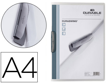 BOLSA DOSSIER DURABLE DURASWING COM CLIP LATERAL GIRATORIA POLIPROPILENO DIN A4 GRAFITE 30 FOLHAS