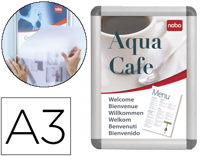 MOLDURA PORTA ANUNCIOS NOBO CLIPDOWN DIN A3 DE ALUMINIO COM CANTOS 33,5X45,8X1,7 CM