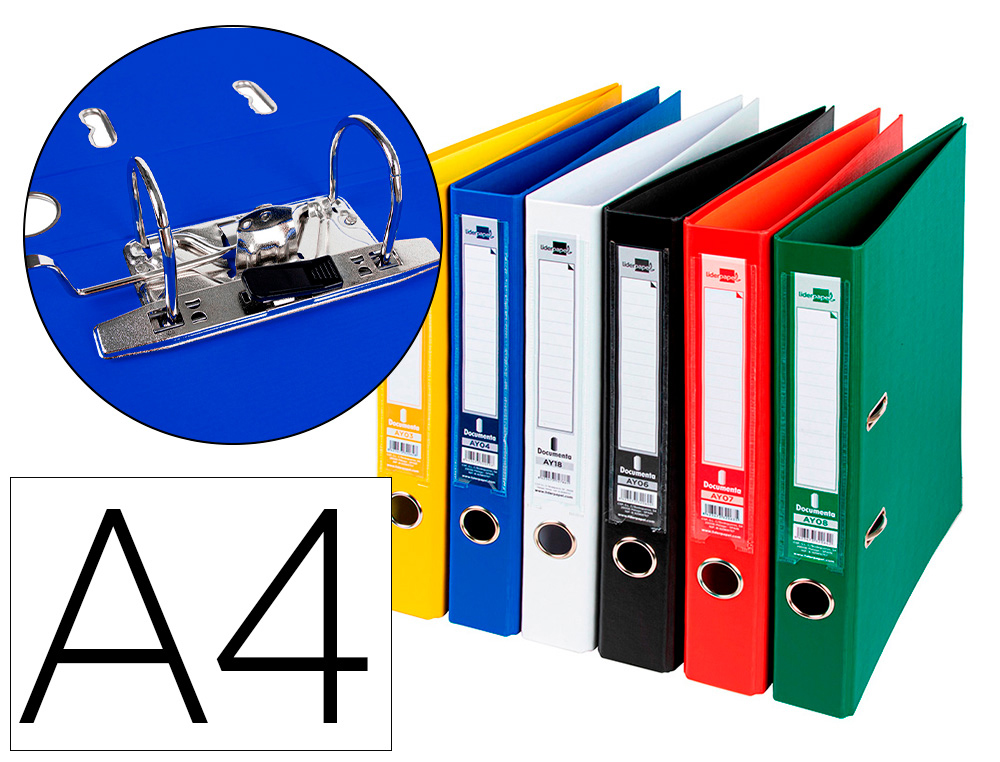 PASTA DE ARQUIVO DE ALAVANCA LIDERPAPEL DOCUMENTA PVC DIN A4 LOMBADA 52 MM CORES SORTIDAS CLASSIC AZUL CINZA, PRETO VERM
