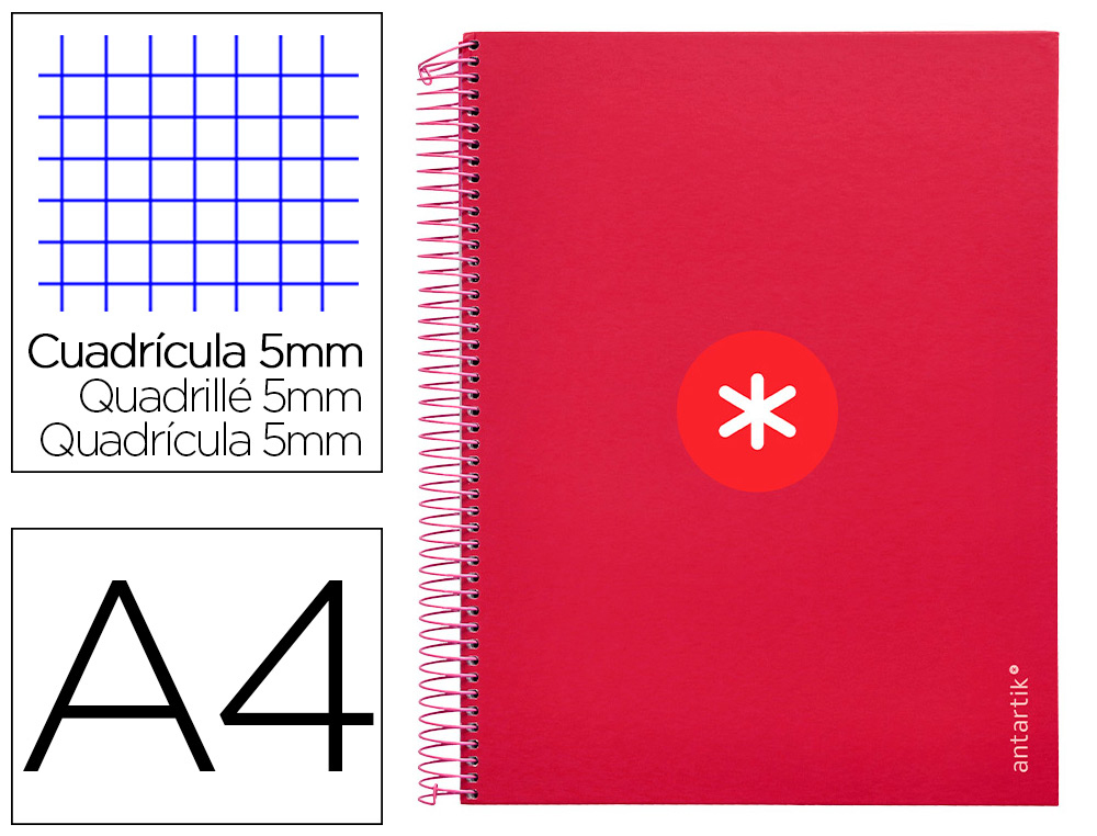 CADERNO ESPIRAL DIN A4 ANTARTIK CAPA FORRADA 120 F 100 GR QUADRICULA 5MM 5 BANDAS COR FRAMBOESA