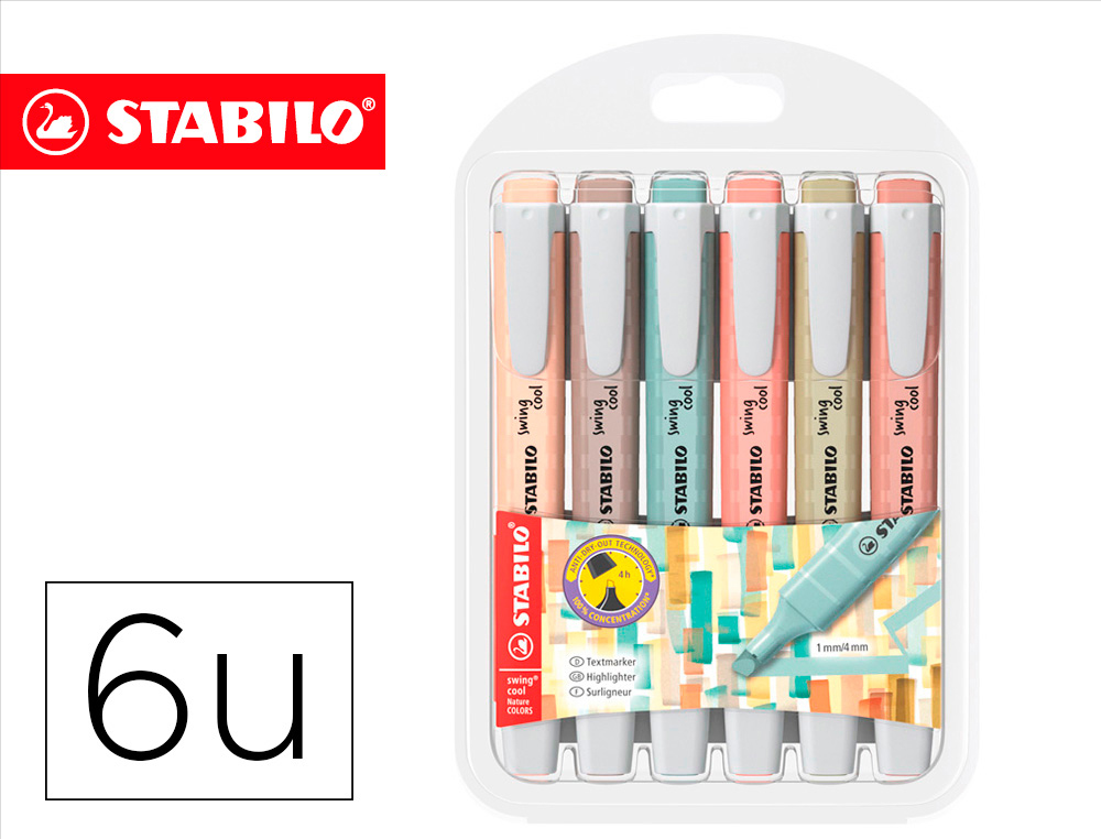 MARCADOR STABILO FLUORESCENTE SWING COOL NATURE COLORS ESTOJO DE 6 UNIDADES CORES SORTIDAS