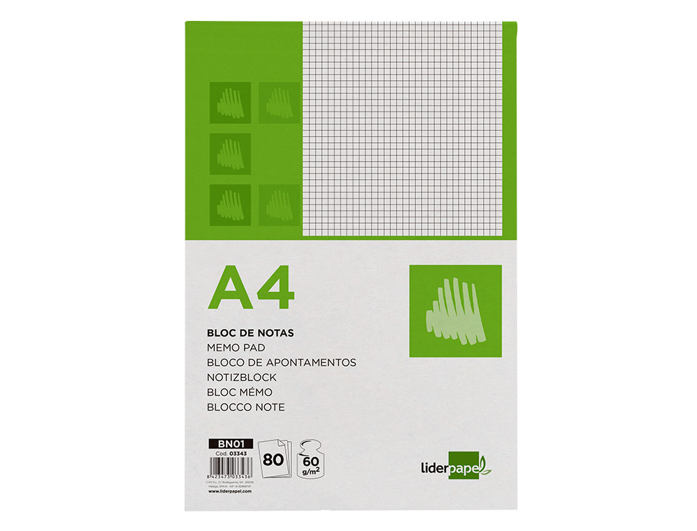 BLOCO DE APONTAMENTOS LIDERPAPEL DIN A4 80 F QUADRICULADO