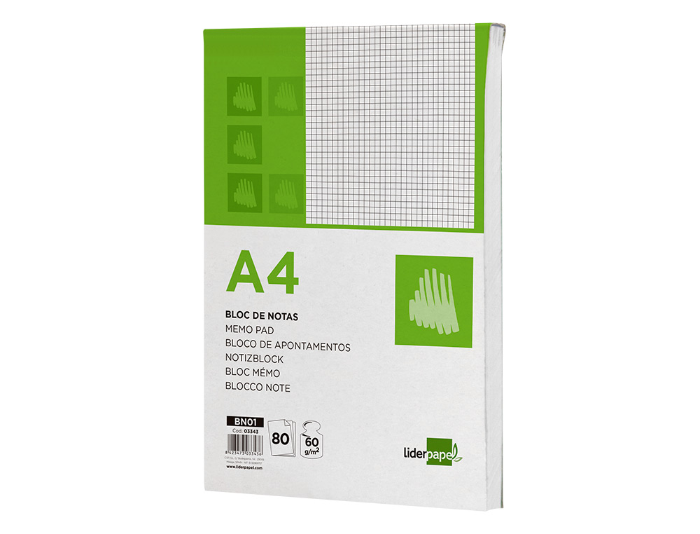 BLOCO DE APONTAMENTOS LIDERPAPEL DIN A4 80 F QUADRICULADO