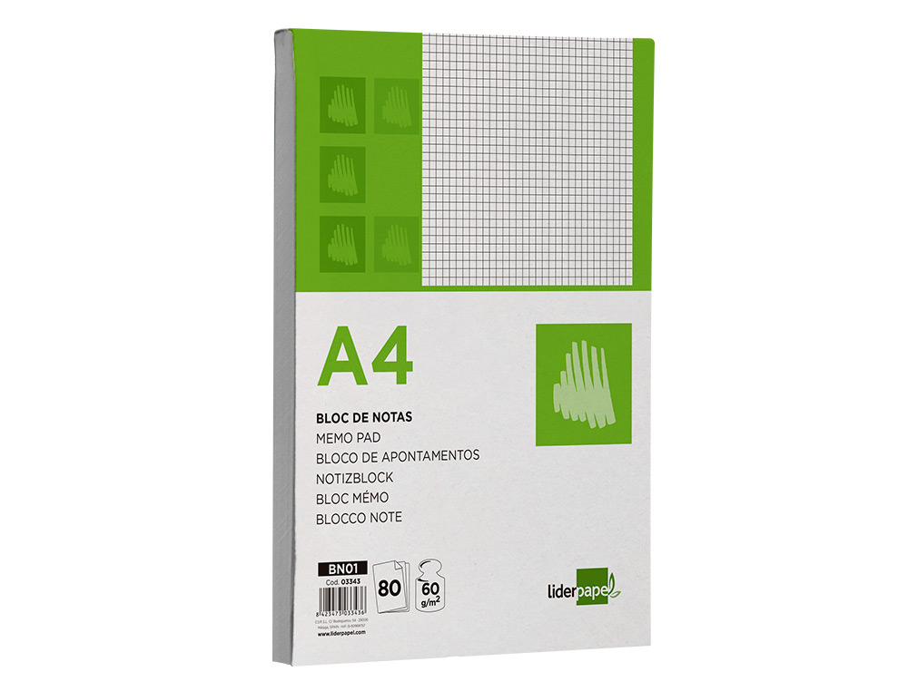BLOCO DE APONTAMENTOS LIDERPAPEL DIN A4 80 F QUADRICULADO