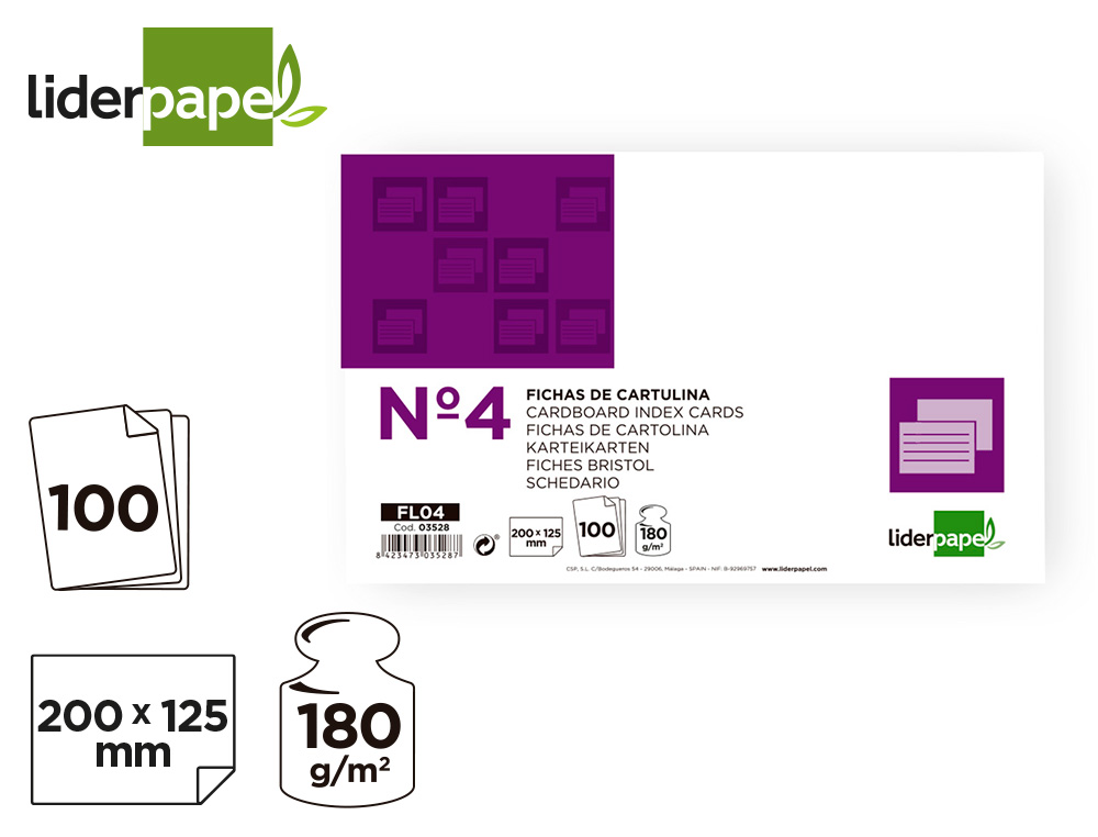 FICHAS EM CARTOLINA, EMB. COM 100, 125X200 MM, LISA
