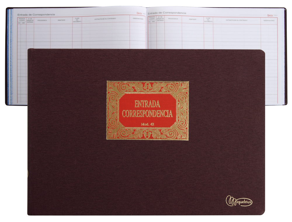 LIBRO MIQUELRIUS N. 42 FOLIO APAISADO 100 HOJAS -ENTRADA DE CORRESPONDENCIA