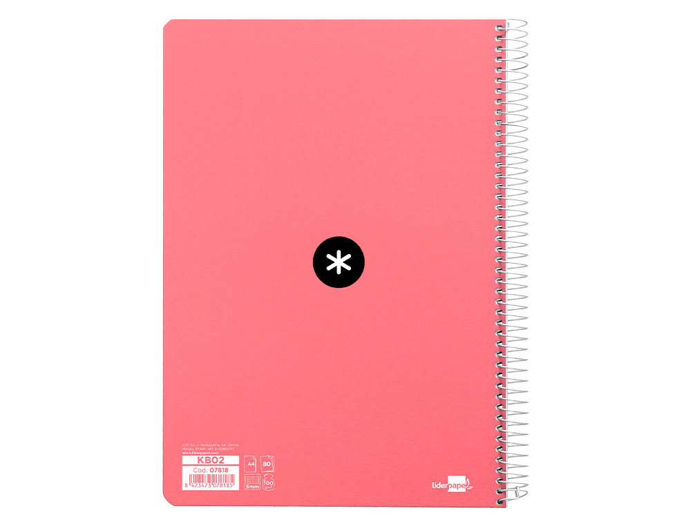 CADERNO ESPIRAL LIDERPAPEL DIN A4 ANTARTIK CAPA DURA 80 F 100 GR QUADRICULA 5 MM COM MARGEM COR CORAL
