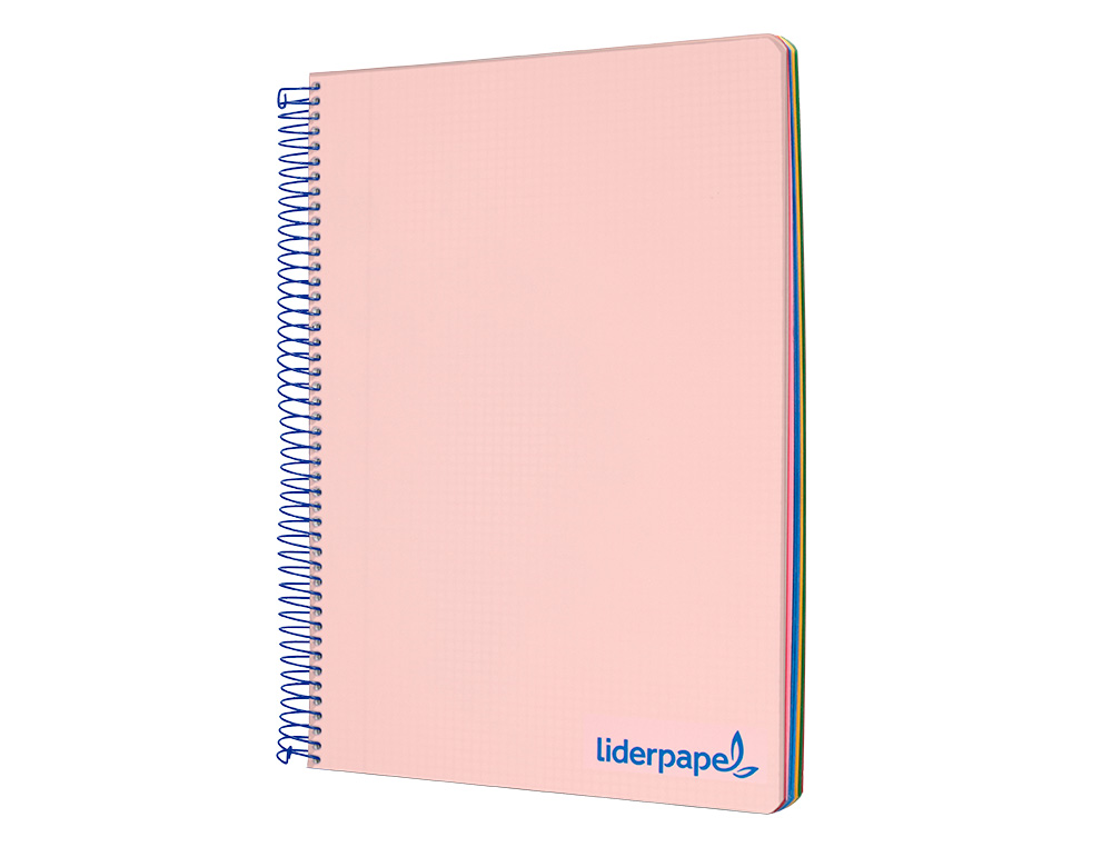 CADERNO ESPIRAL LIDERPAPEL WONDER MICRO DIN A4 CAPA PLASTICO 120 F 90 GR QUADRICULA 5 MM 5 BANDAS DE CORES 4 FUROS ROSA