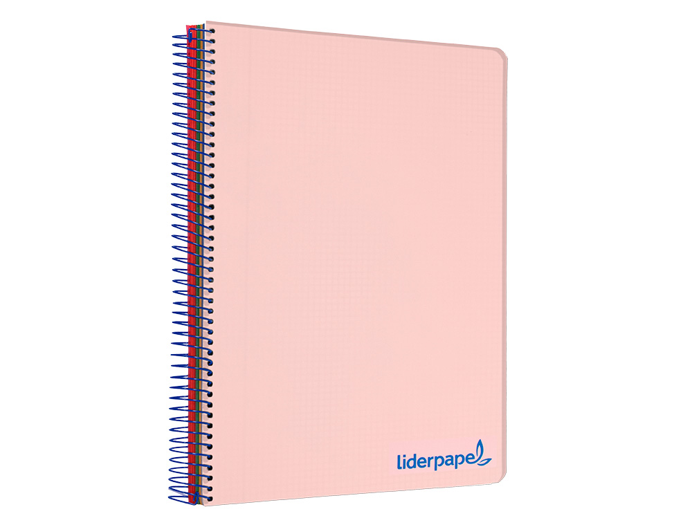CADERNO ESPIRAL LIDERPAPEL WONDER MICRO DIN A4 CAPA PLASTICO 120 F 90 GR QUADRICULA 5 MM 5 BANDAS DE CORES 4 FUROS ROSA