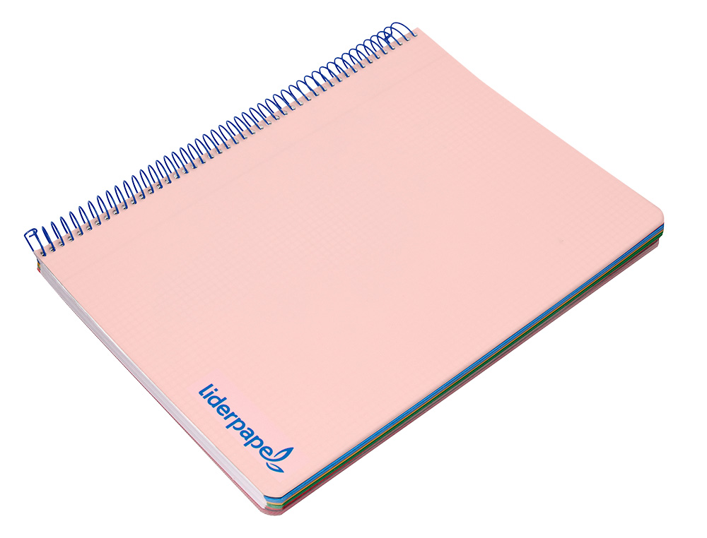 CADERNO ESPIRAL LIDERPAPEL WONDER MICRO DIN A4 CAPA PLASTICO 120 F 90 GR QUADRICULA 5 MM 5 BANDAS DE CORES 4 FUROS ROSA