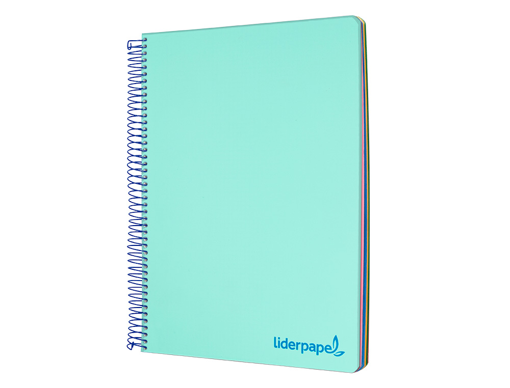 CADERNO ESPIRAL LIDERPAPEL WONDER MICRO DIN A4 CAPA PLASTICO 120 F 90 GR QUADRICULA 5 MM 5 BANDAS DE CORES 4 FUROS VERDE