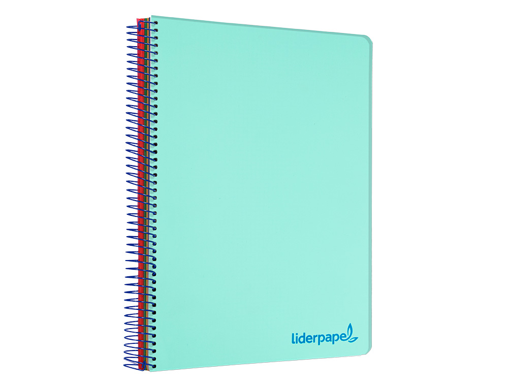 CADERNO ESPIRAL LIDERPAPEL WONDER MICRO DIN A4 CAPA PLASTICO 120 F 90 GR QUADRICULA 5 MM 5 BANDAS DE CORES 4 FUROS VERDE