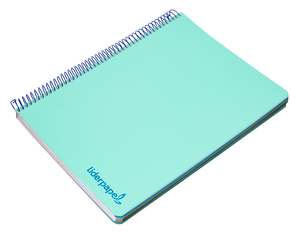 CADERNO ESPIRAL LIDERPAPEL WONDER MICRO DIN A4 CAPA PLASTICO 120 F 90 GR QUADRICULA 5 MM 5 BANDAS DE CORES 4 FUROS VERDE