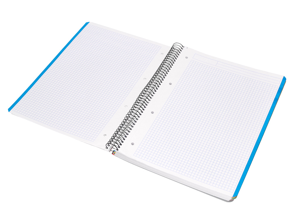 CADERNO ESPIRAL LIDERPAPEL WONDER MICRO DIN A4 CAPA PLASTICO 120 F 90 GR QUADRICULA 5 MM 5 BANDAS DE CORES 4 FUROS TURQU