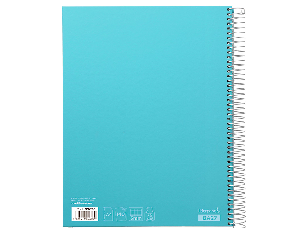 CADERNO ESPIRAL LIDERPAPEL JOLLY MICRO DIN A4 CAPA FORRADA 140 F 75 GR QUADRICULA 5MM 5 BANDAS DE CORES 4 FUROS COR CELE