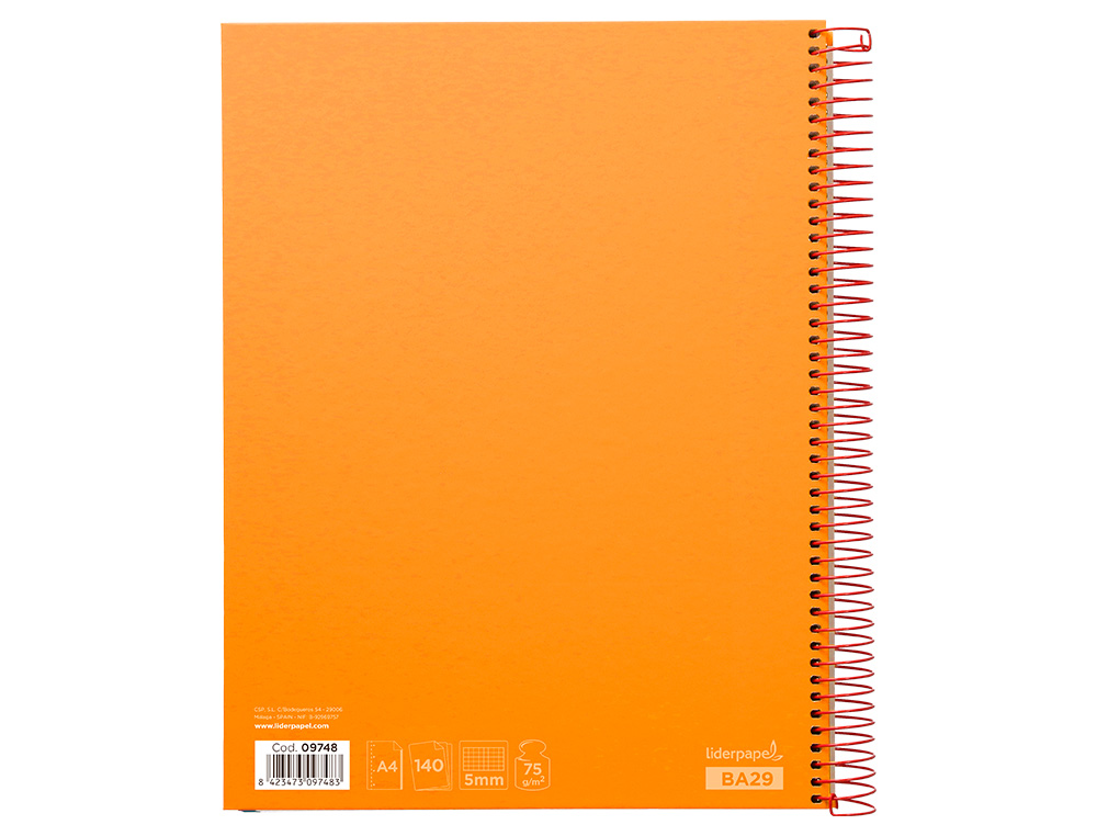 CADERNO ESPIRAL LIDERPAPEL JOLLY MICRO DIN A4 CAPA FORRADA 140 F 75 GR QUADRICULA 5MM 5 BANDAS DE CORES 4 FUROS COR LARA