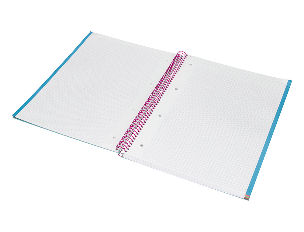 CADERNO ESPIRAL LIDERPAPEL JOLLY MICRO DIN A4 CAPA FORRADA 140 F 75 GR QUADRICULA 5MM 5 BANDAS DE CORES 4 FUROS COR TURQ