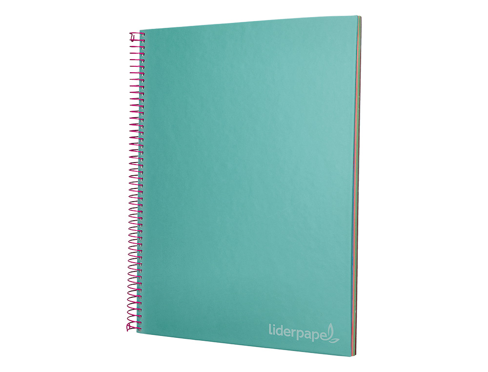 CADERNO ESPIRAL LIDERPAPEL JOLLY MICRO DIN A4 CAPA FORRADA 140 F 75 GR QUADRICULA 5MM 5 BANDAS DE CORES 4 FUROS COR TURQ