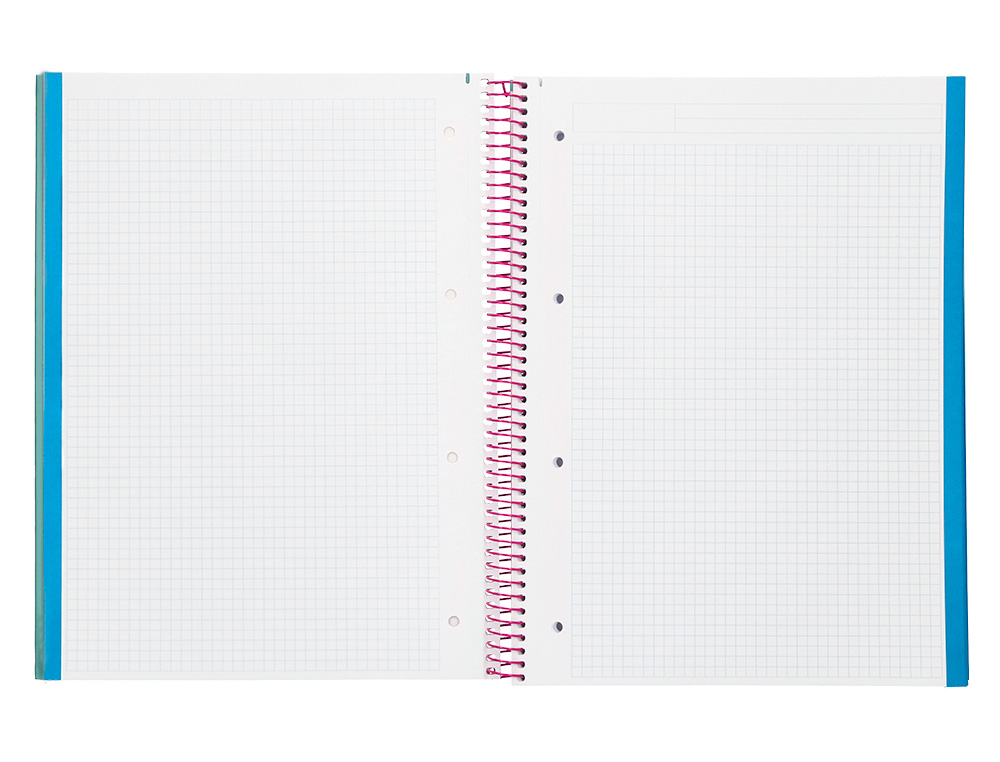 CADERNO ESPIRAL LIDERPAPEL JOLLY MICRO DIN A4 CAPA FORRADA 140 F 75 GR QUADRICULA 5MM 5 BANDAS DE CORES 4 FUROS COR TURQ