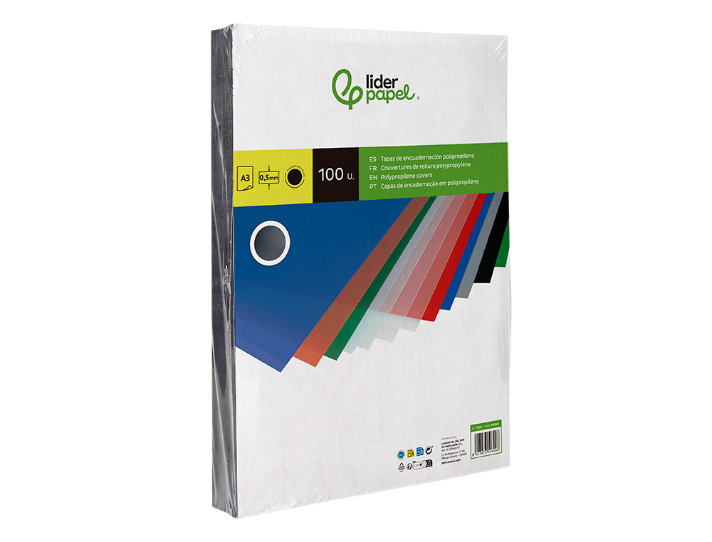 CAPA DE ENCADERNACAO LIDERPAPEL POLIPROPILENO DIN A3 0.5 MM PRETA OPACA PACK DE 100 UNIDADES