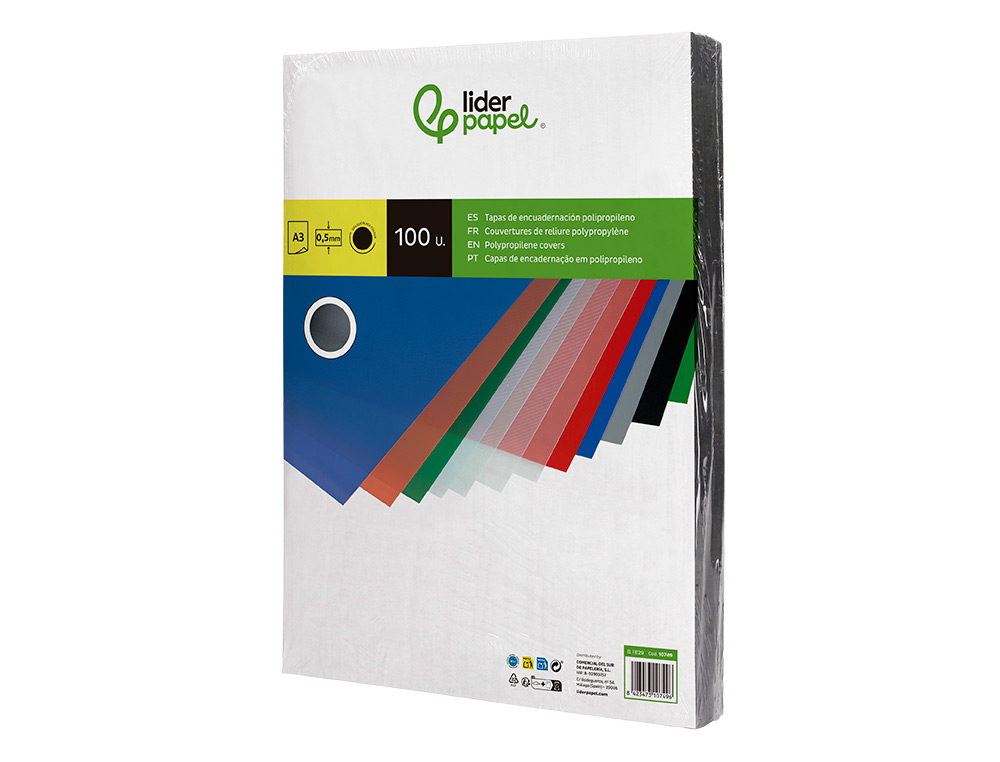 CAPA DE ENCADERNACAO LIDERPAPEL POLIPROPILENO DIN A3 0.5 MM PRETA OPACA PACK DE 100 UNIDADES