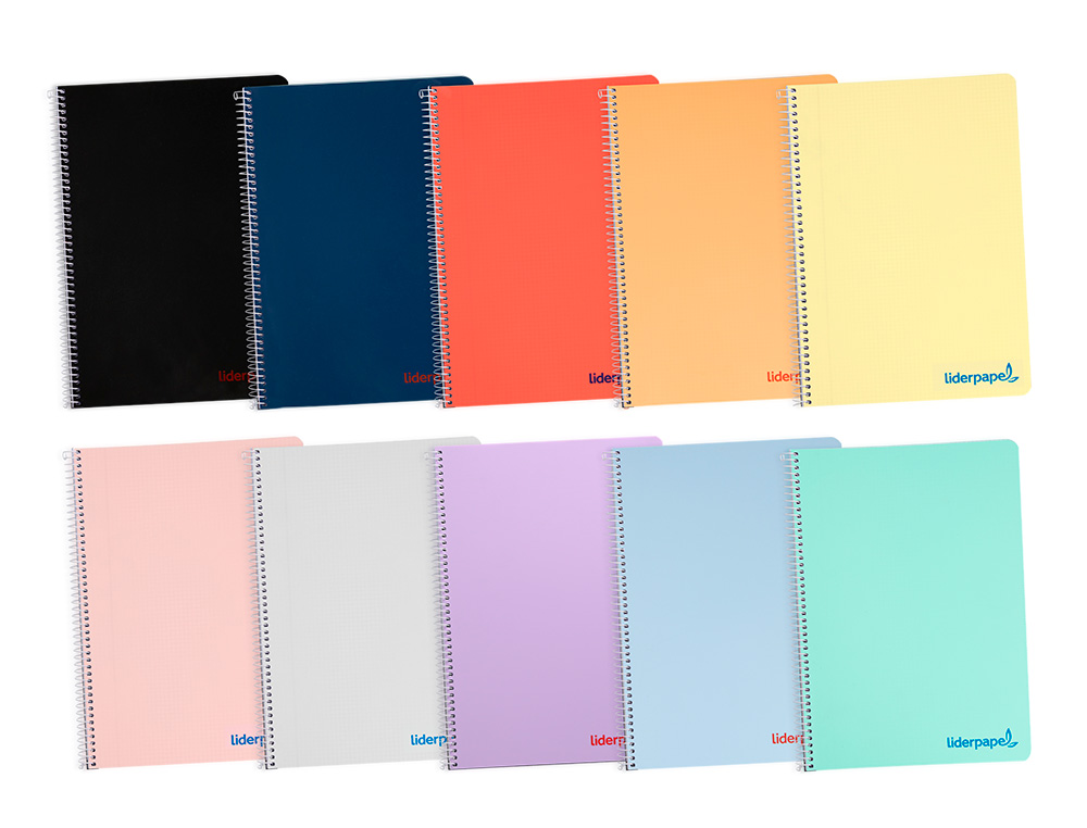 CADERNO ESPIRAL LIDERPAPEL WONDER DIN A4 CAPA PLASTICO 80 F 90 GR LISO CORES SORTIDAS