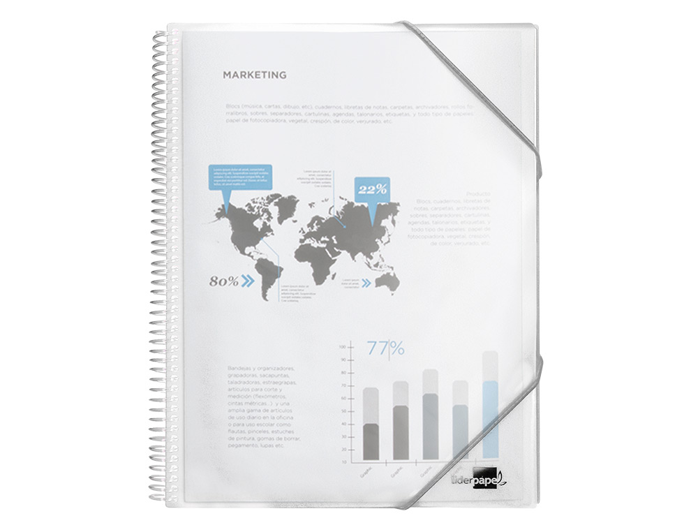 CAPA CATALOGO LIDERPAPEL COM ESPIRAL 20 BOLSAS POLIPROPILENO DIN A5 TRANSPARENTE