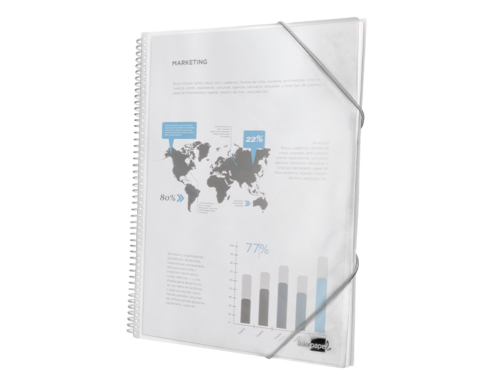 CAPA CATALOGO LIDERPAPEL COM ESPIRAL 20 BOLSAS POLIPROPILENO DIN A5 TRANSPARENTE