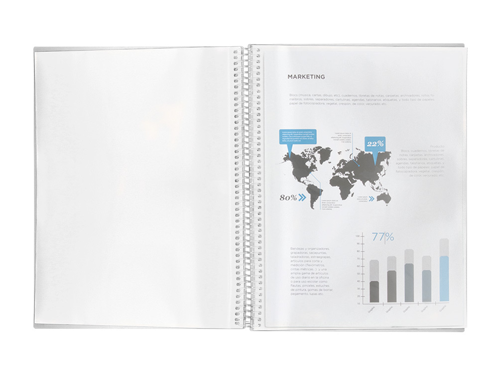 CAPA CATALOGO LIDERPAPEL COM ESPIRAL 20 BOLSAS POLIPROPILENO DIN A5 TRANSPARENTE