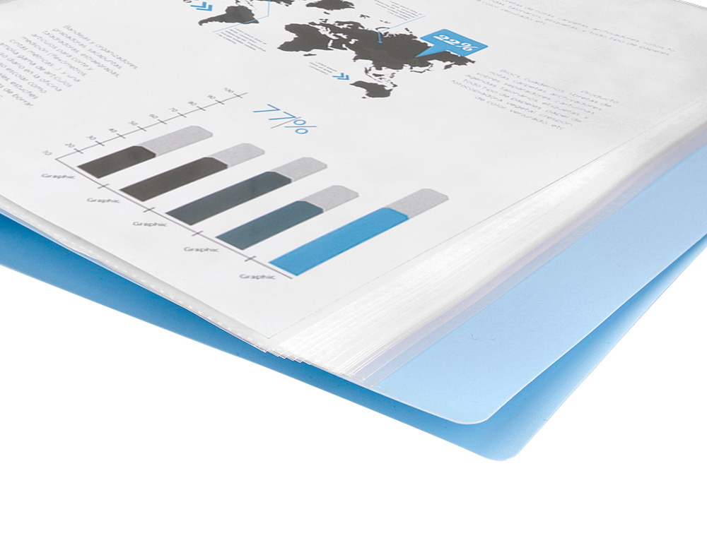 CAPA CATALOGO LIDERPAPEL 20 BOLSAS POLIPROPILENO DIN A4 CELESTE OPACO