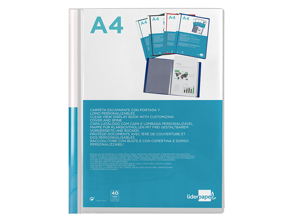 CAPA CATALOGO LIDERPAPEL 40 BOLSAS DIN A4 TRANSPARENTE