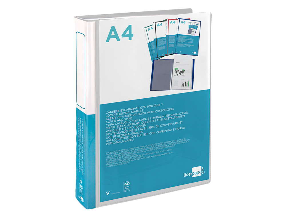 CAPA CATALOGO LIDERPAPEL 40 BOLSAS DIN A4 TRANSPARENTE