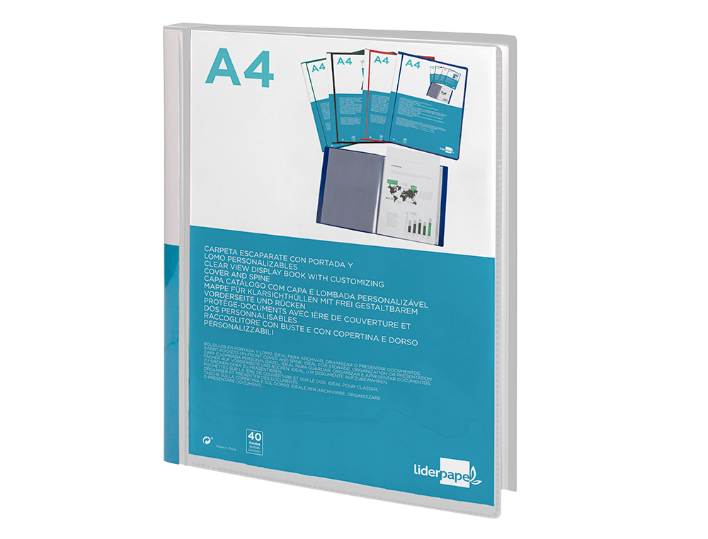 CAPA CATALOGO LIDERPAPEL 40 BOLSAS DIN A4 TRANSPARENTE