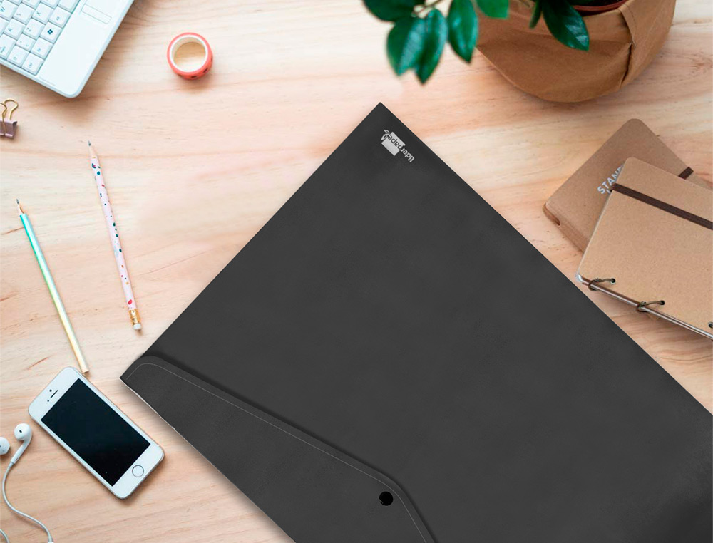 BOLSA PORTA DOCUMENTOS LIDERPAPEL COM MOLA DIN A3 PRETO OPACO