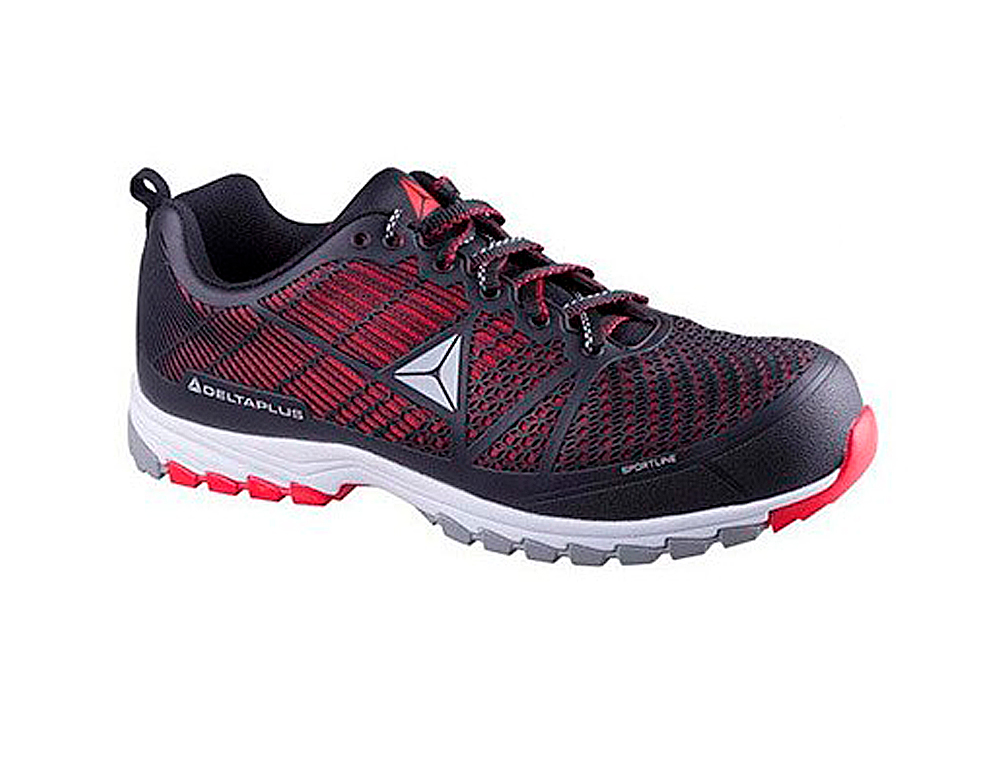 SAPATOS DE SEGURANCA DELTAPLUS DE POLIURETANO E MALHA S1P PRETO E VERMELHO TAMANHO 45