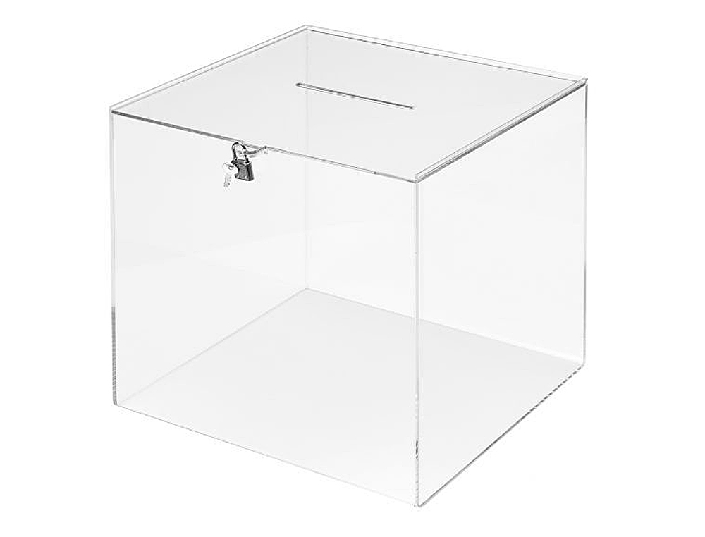 URNA ELEITORAL ARCHIVO 2000 QUADRADA COM CHAVE METACRILATO 3 MM 300X300X300 MM