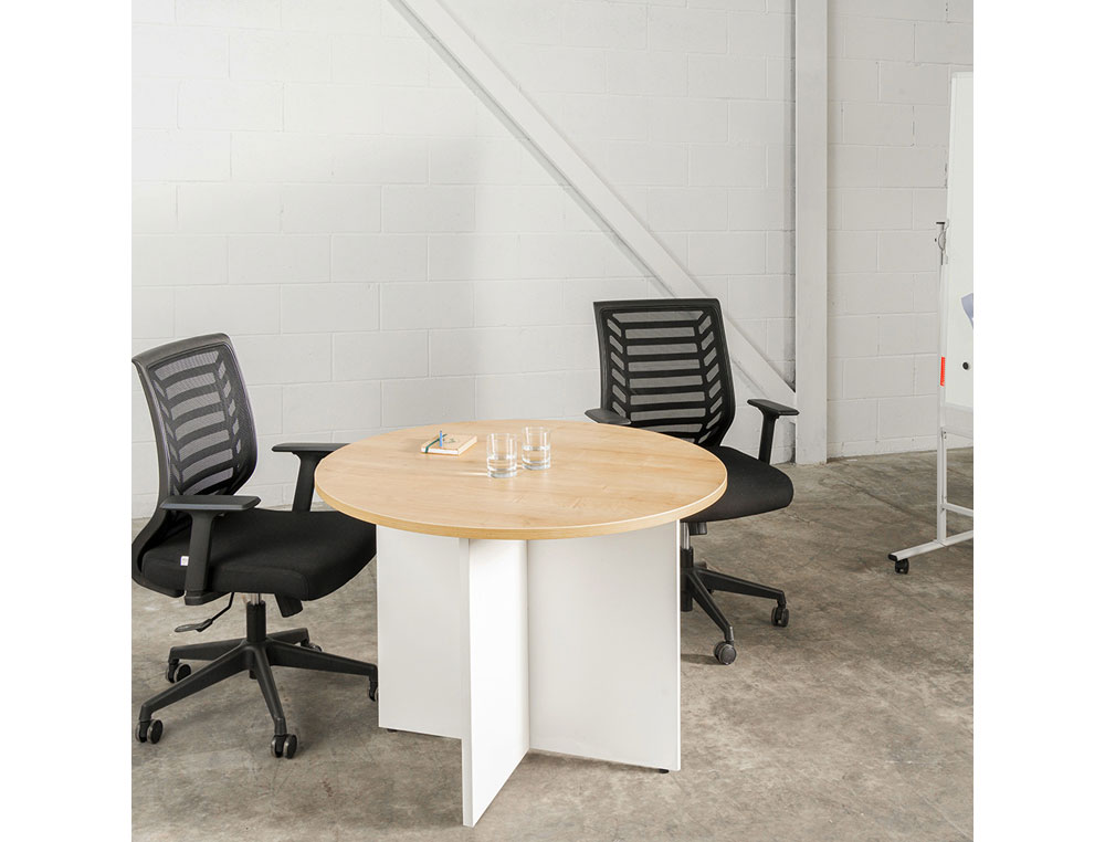 MESA DE REUNIAO ROCADA MEETING 3005AB02 ESTRUTURA EM MADEIRA CINZA ALUMINIO TABULEIRO CINZA 100 CM DIAMETRO