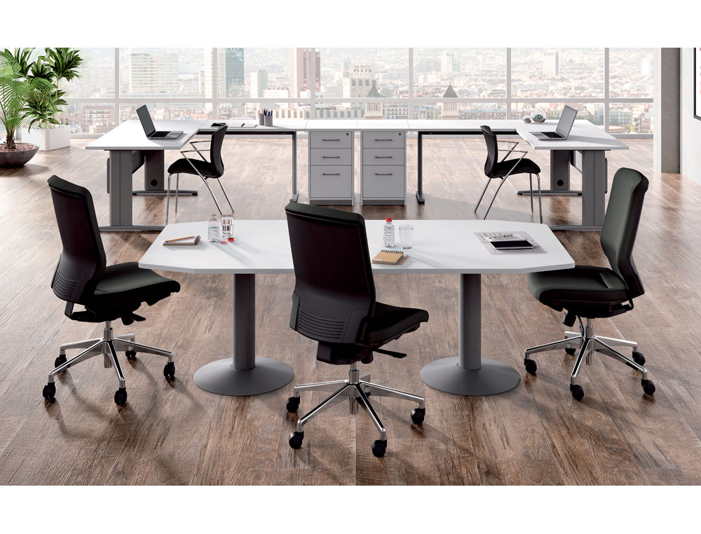 MESA DE REUNIAO ROCADA MEETING 3003ATW04 ESTRUTURA COM COLUNA DUPLO ACO BRANCO TABULEIRO EM MADEIRA BRANCO 220X100X72 CM