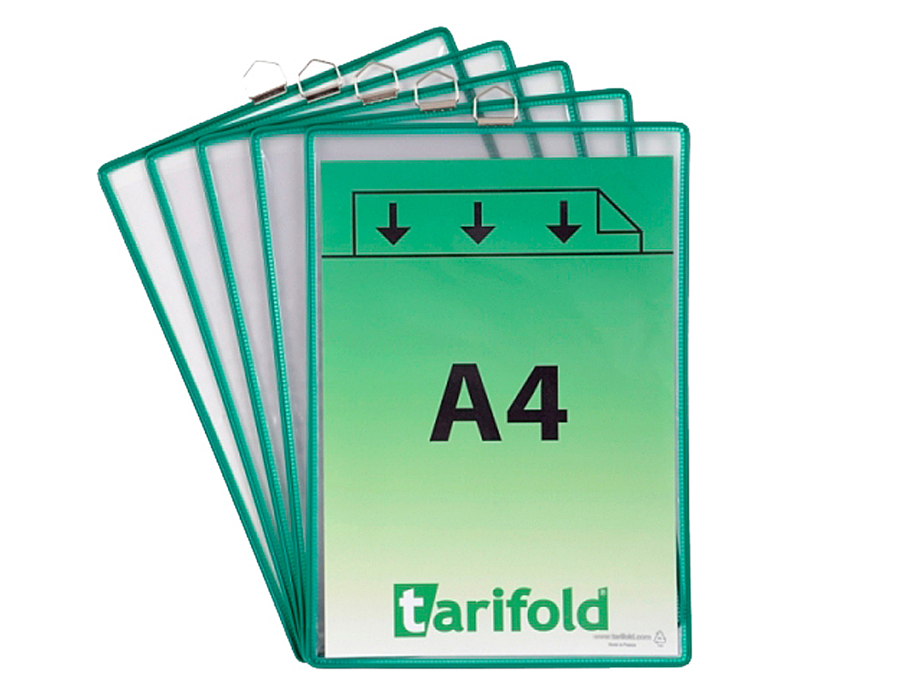 BOLSA PARA PENDURAR TARIFOLD DIN A4 PVC COM ANEL MOLDURA VERDE PACK DE 5 UNIDADES