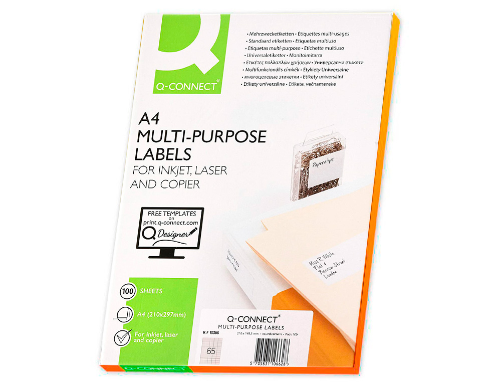 ETIQUETAS ADESIVAS Q-CONNECT DIN A4 38,1X21,2 MM