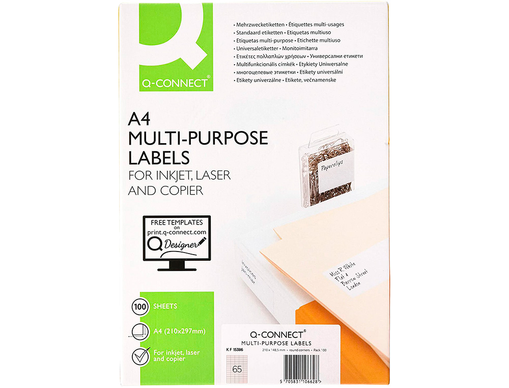 ETIQUETAS ADESIVAS Q-CONNECT DIN A4 38,1X21,2 MM