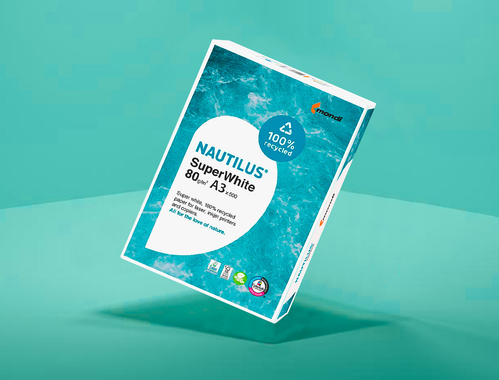 PAPEL FOTOCOPIA NAUTILUS SUPERWHITE 100% RECICLADO DIN A3 80 GR EMBALAGEM DE 500 FOLHAS