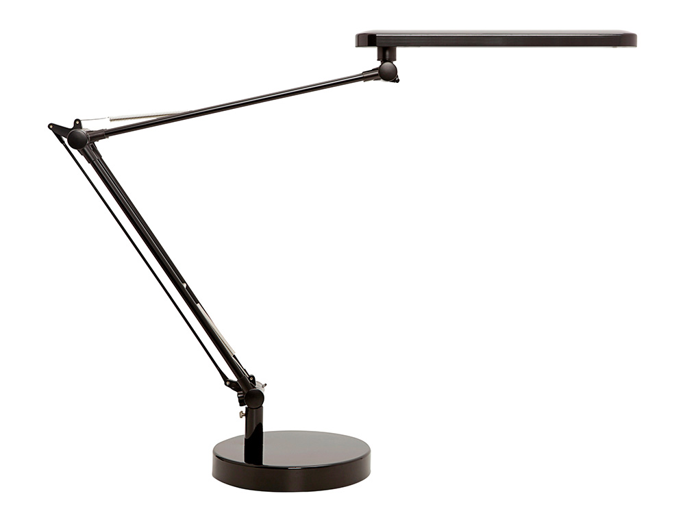CANDEEIRO DE ESCRITORIO UNILUXLED 5,6W DUPLO BRACO ARTICULADO ABS E ALUMINIO PRETO BASE 19 CM DIAMETRO
