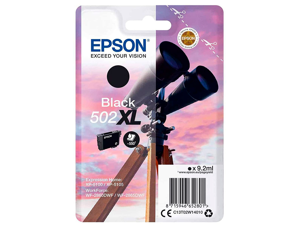 TINTEIRO EPSON 502 XL EXPRESSION HOME XP 5100 / 5105 WORKFORCE WF 2860 / 2860DWF PRETO 550 PAGINAS