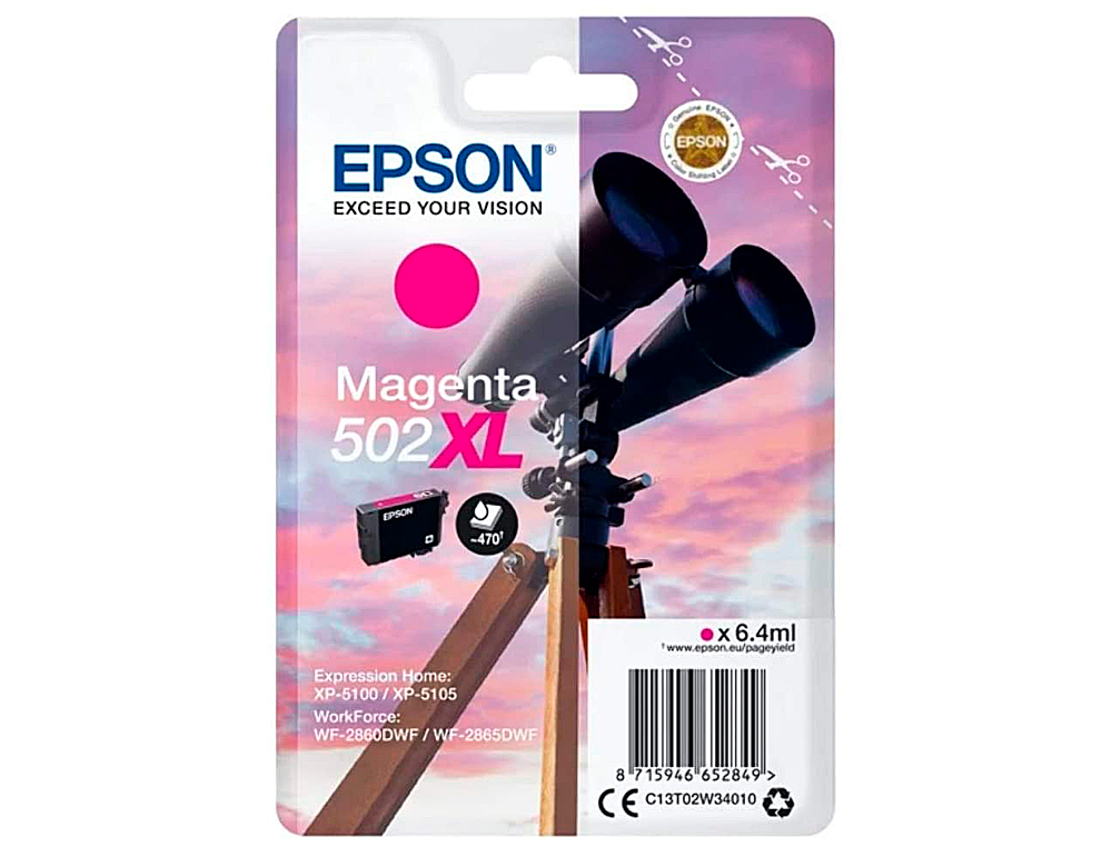 TINTEIRO EPSON 502 XL EXPRESSION HOME XP 5100 / 5105 WORKFORCE WF 2860 / 2860DWF MAGENTA 470 PAGINAS
